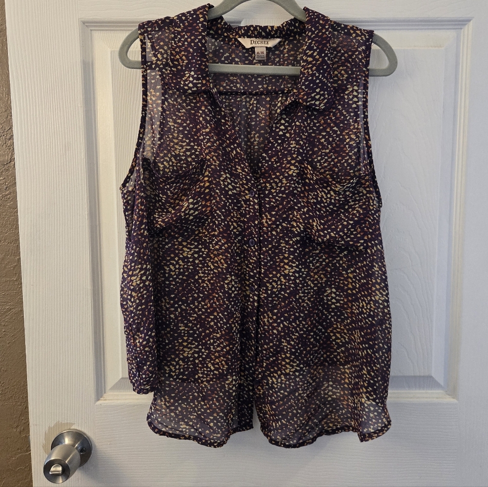 Sheer Sleeveless Top - Purple and Yellow